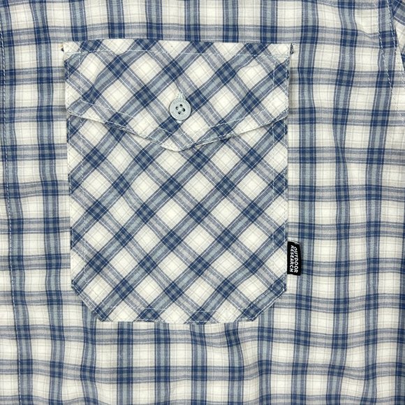 Outdoor Research Shirt Mens XL Blue Check Camp Trail Hike Button Up Seapine - Picture 4 of 13